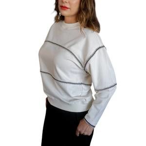 NEW THE GREII sweatshirt crochet stripes in cream and  black